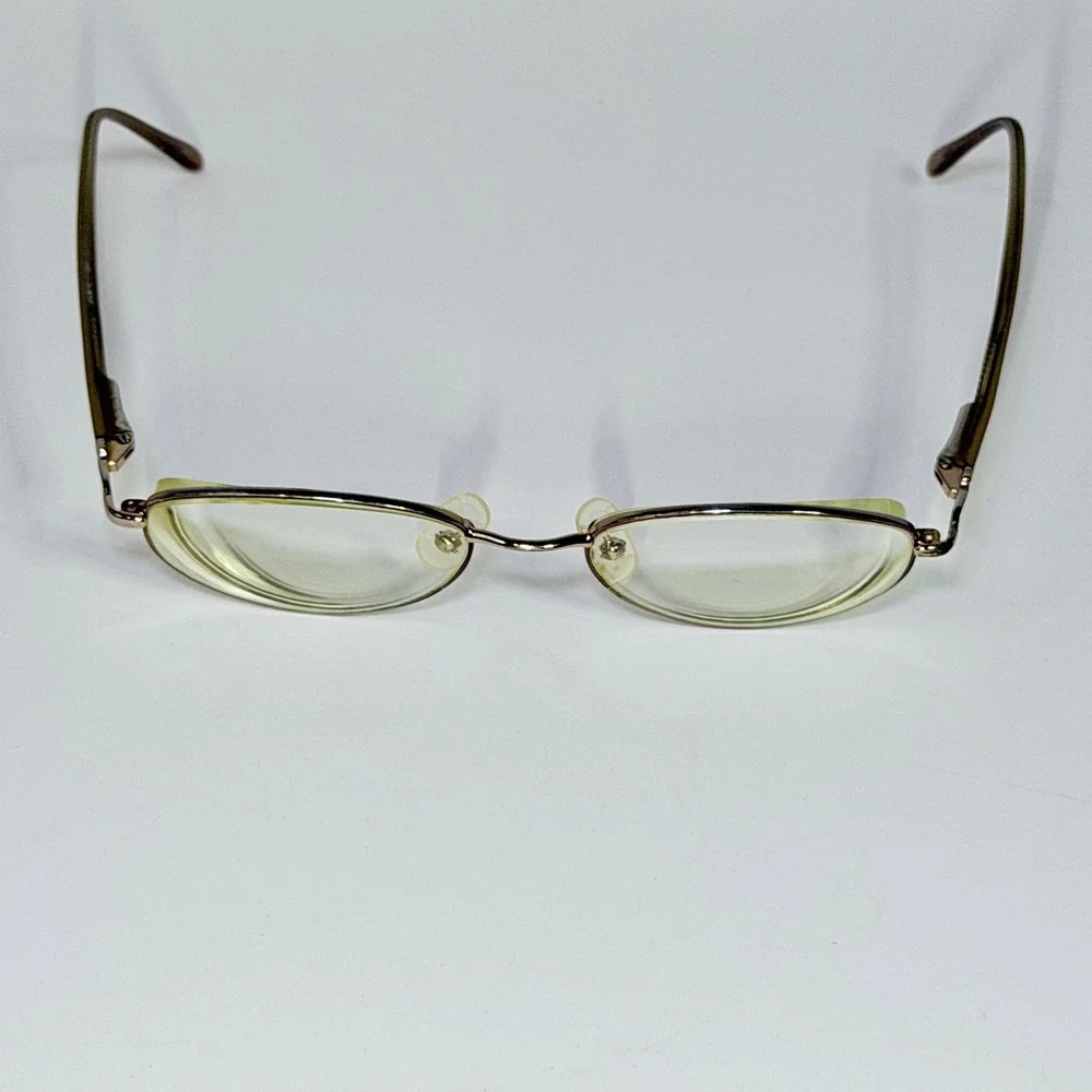 Vintage Gold Oval Metal Eyeglasses Purple Ribbon Detail Librarian Frames